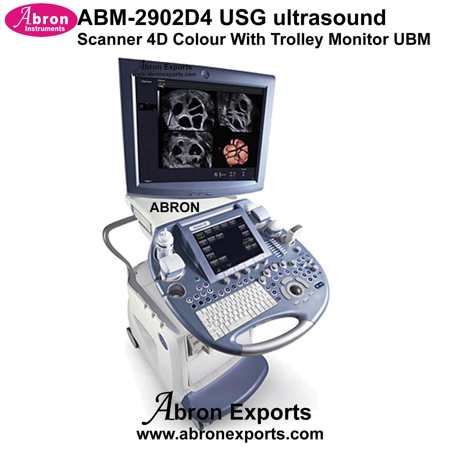USG ultrasound scanner 4D Colour with trolley monitor scan Machine ubm Hospital Medical USG Abron ABM-2902D4 